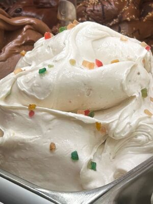 a mound of cassata gelato with candied fruit at Gelateria Massimo Del Gelato in Milan