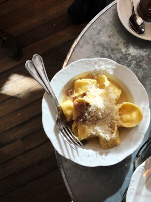Tortelli with smoked ricotta at Via Carota