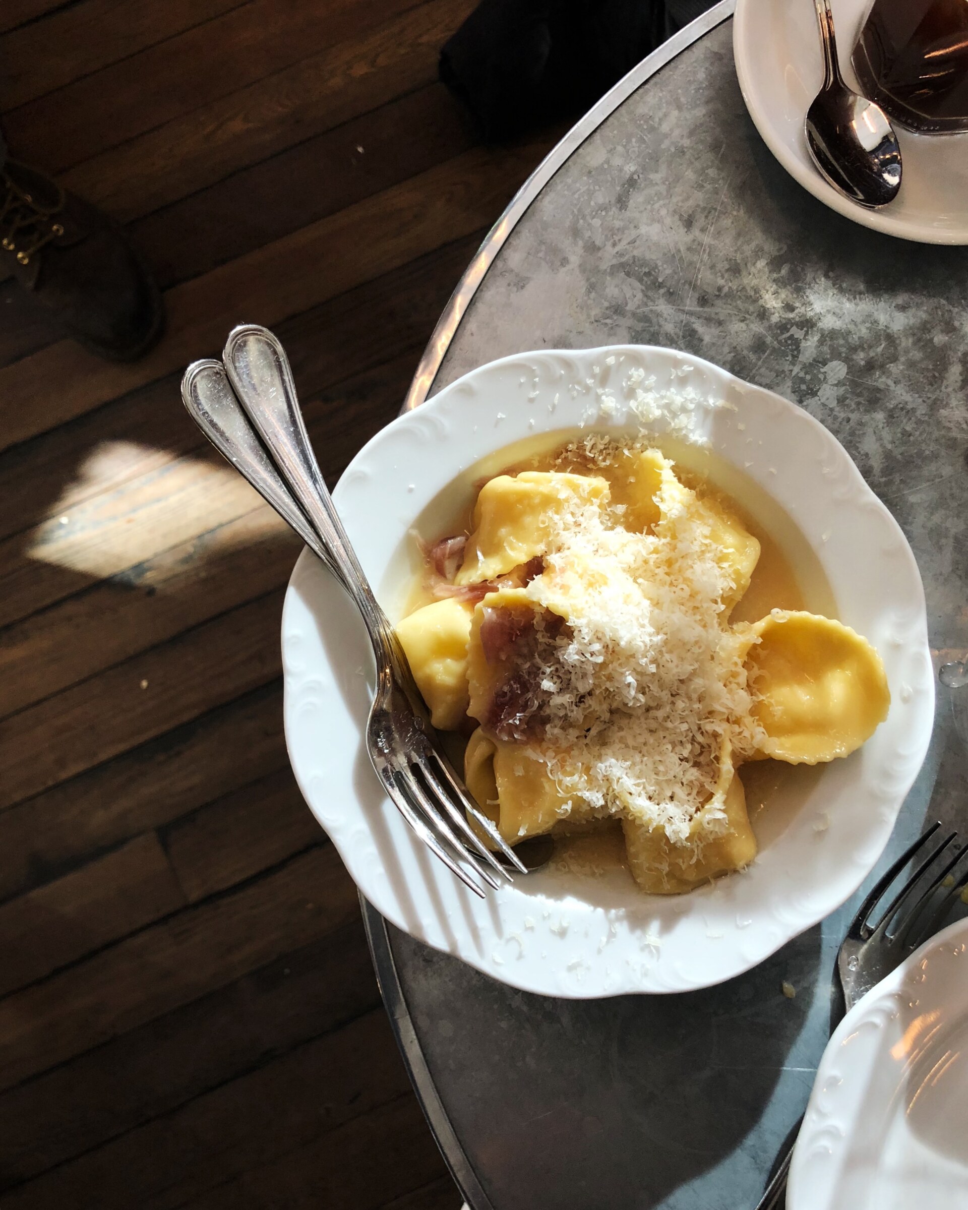 Tortelli with smoked ricotta at Via Carota