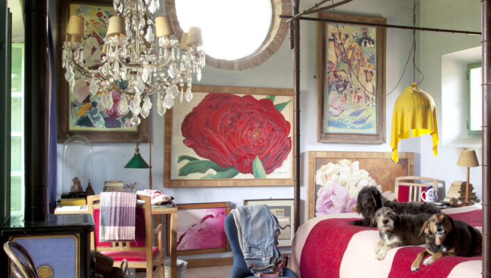 An eclectic, colorful interior design shot of a farmhouse in Piedmont Italy by Oberto Gili