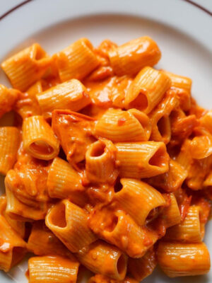 a photo of the spicy rigatoni vodka sauce at carbone