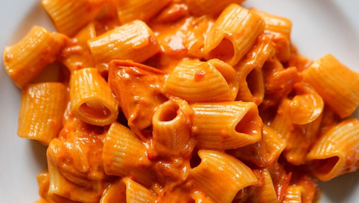 a photo of the spicy rigatoni vodka sauce at carbone