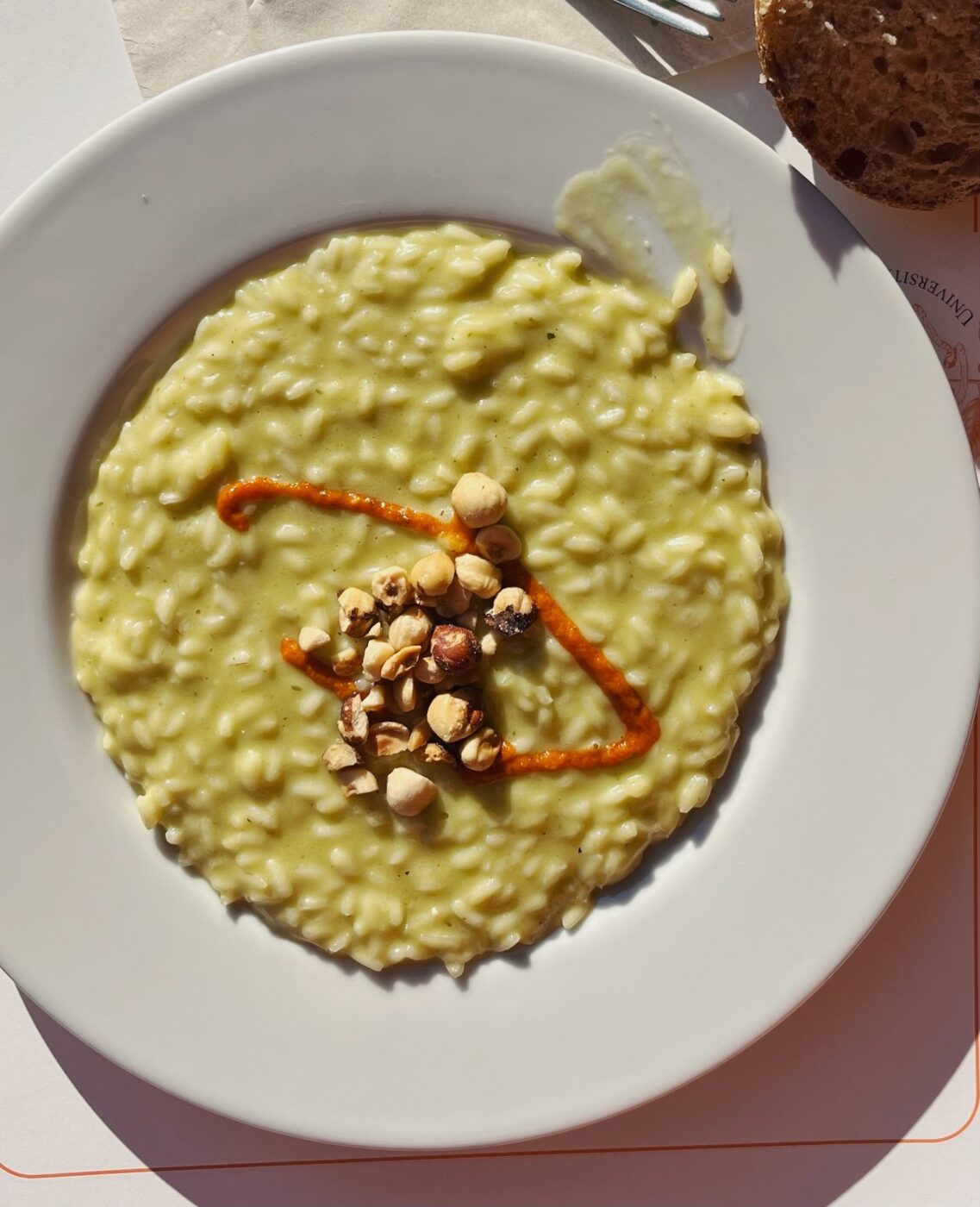 an overhead shot of a bowl of riso e verza, rice and cabbage