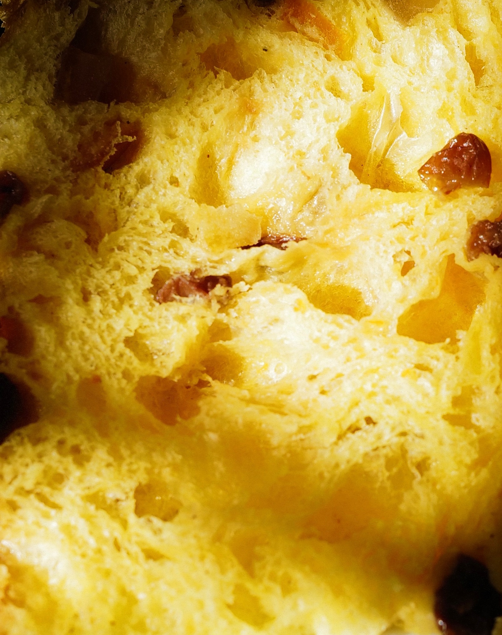 a close up into a piece of panettone
