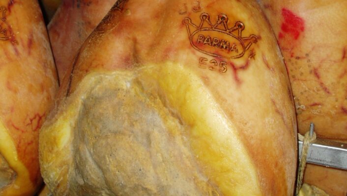the official stamp of approval on a leg of prosciutto di parma