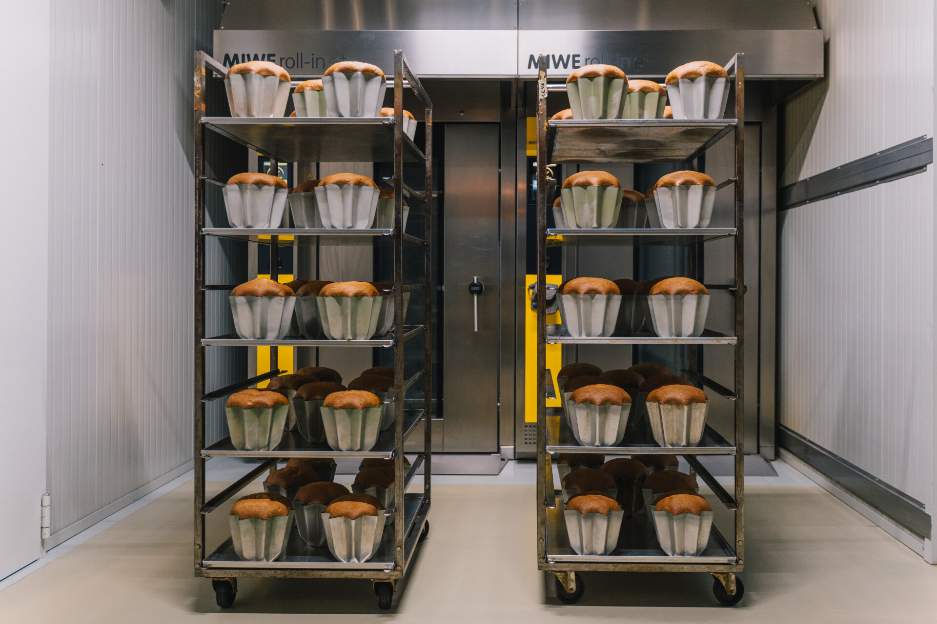 trays of pandoro in the ovens at olivieri1882