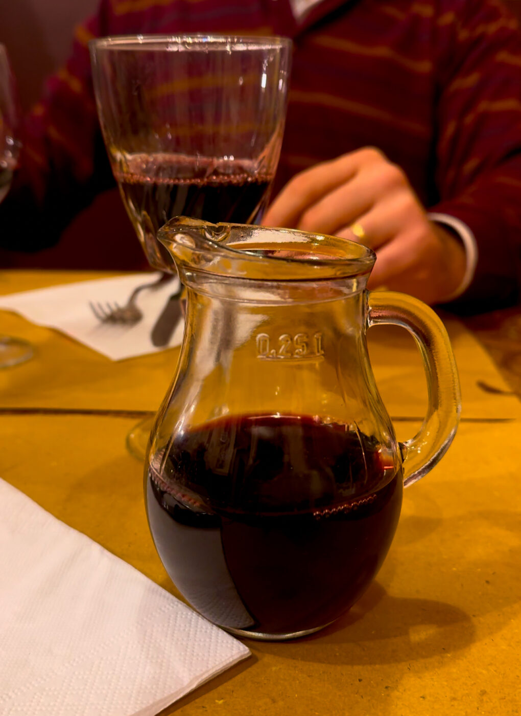 a jug of wine on the table of one of turin's piole