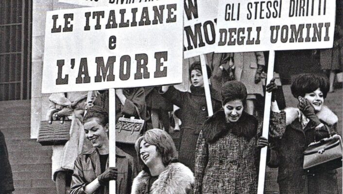 Fabulously dressed women protesting in support of a divorce law (1962)