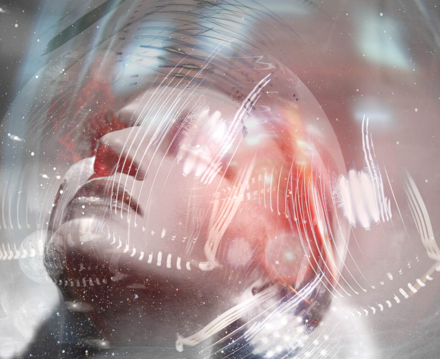 Cover of Il Segnale - Abstract image of a person looking upwards, surrounded by swirling lights and colors. The effect creates a futuristic, dreamlike ambiance with flowing lines and a blend of soft reds, blues, and whites.